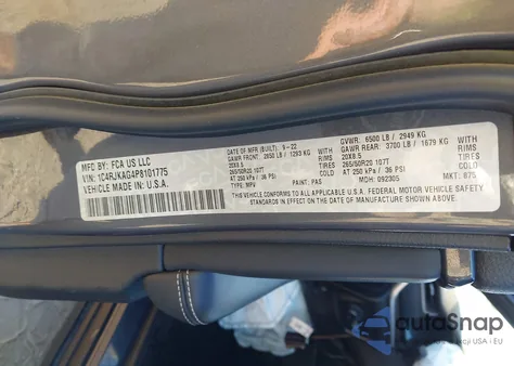 2023 Jeep Grand Cherokee L Altitude 4X4 from USA, damaged, VIN 1C4RJKAG4P8101775